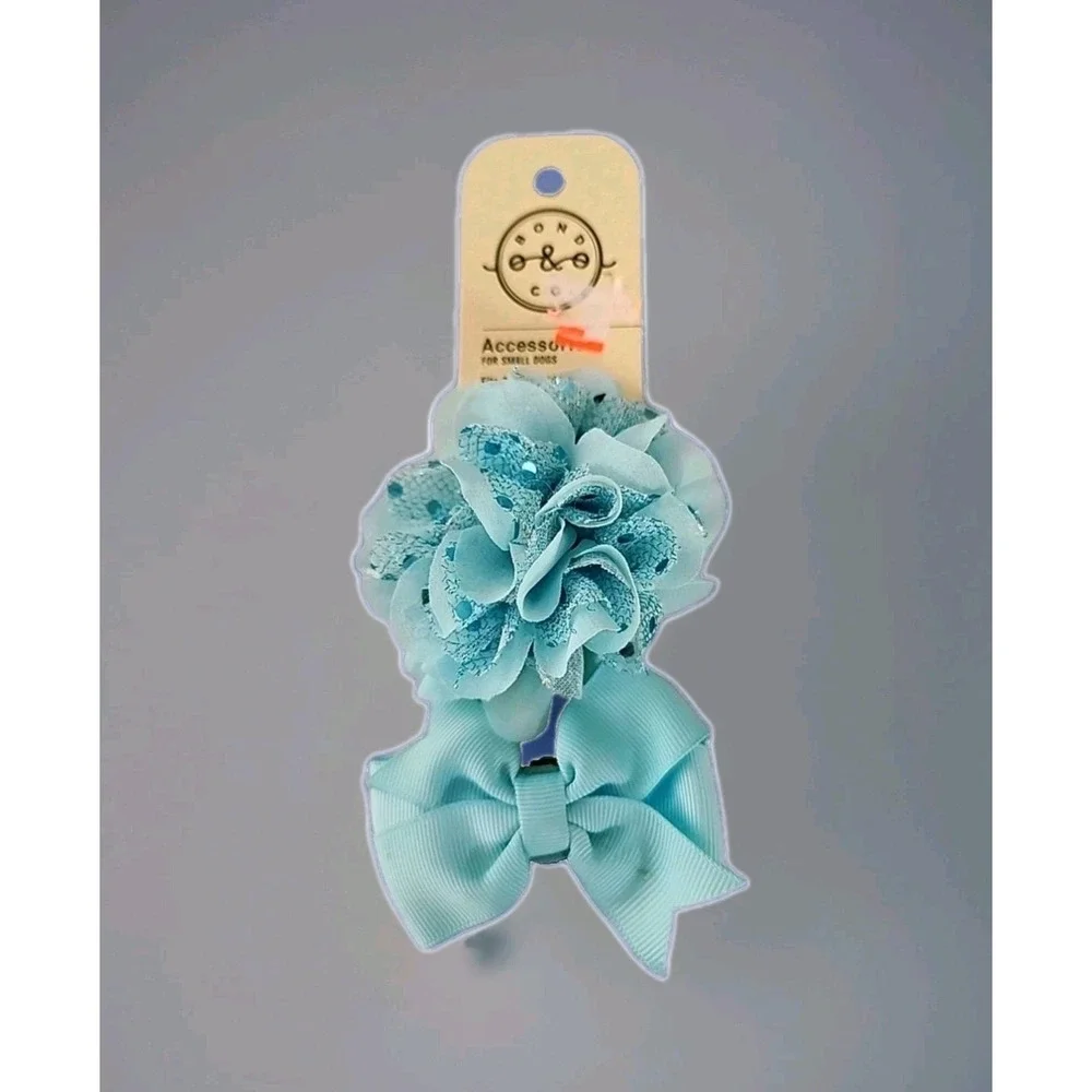 New Doggy Bow Ties Fits Small Dogs/Cats 2-Pack Glitter Baby Blue NWT Animal Love